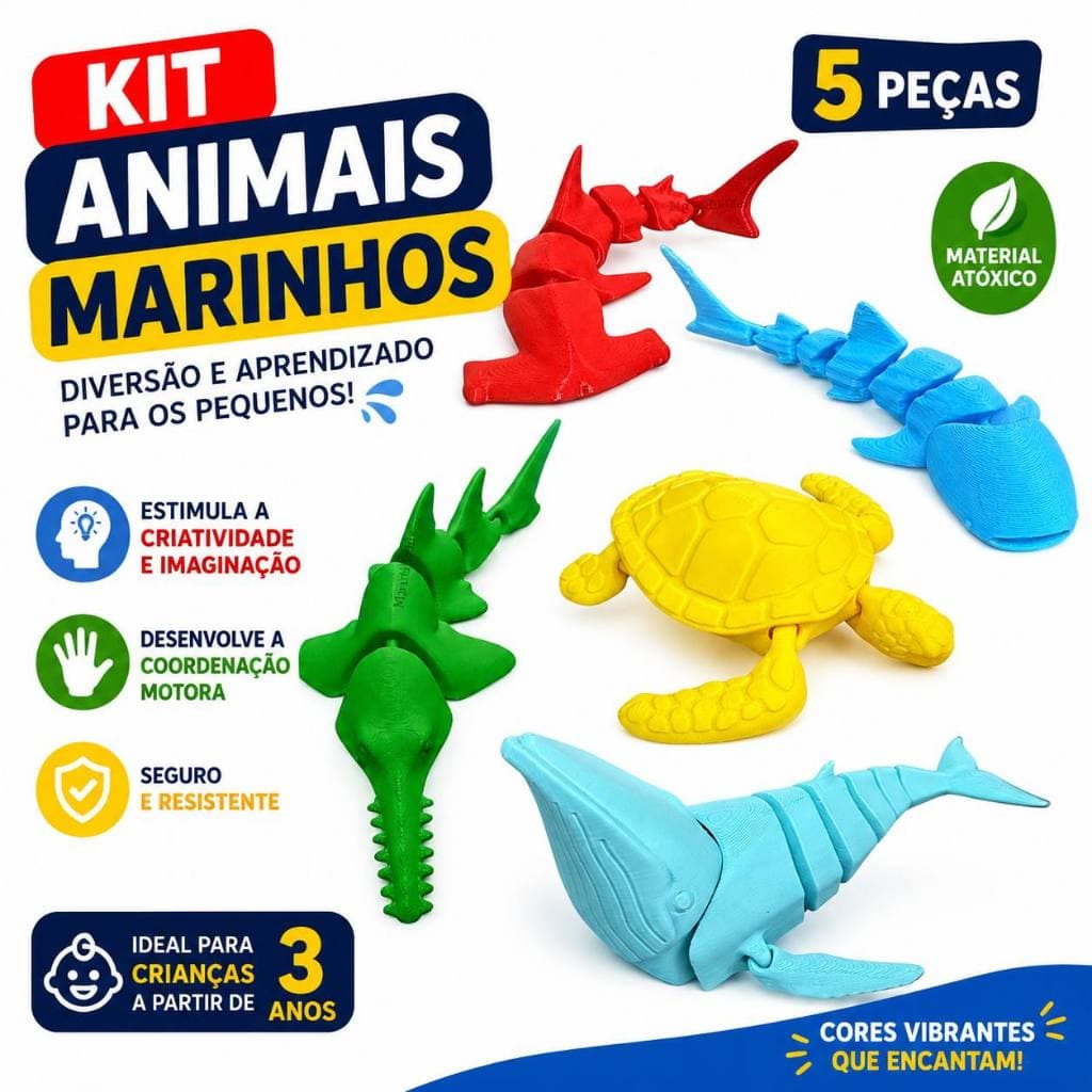 Animais Marinhos Kit 5 Brinquedos Sensorial Tubarão Baleia Tartaruga Realista Banho Aquáticos