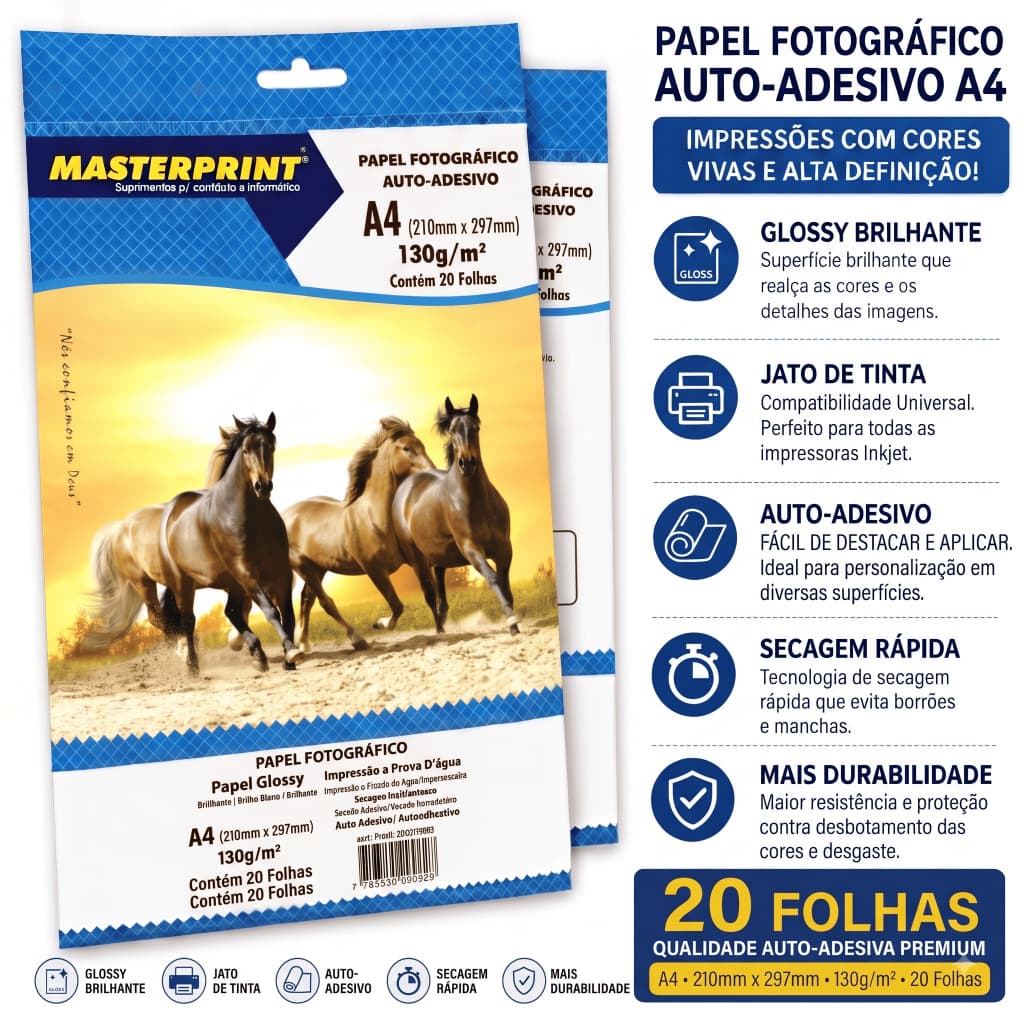 Papel Fotográfico Auto Adesivo 130g A4 Glossy À Prova D'água MasterPrint