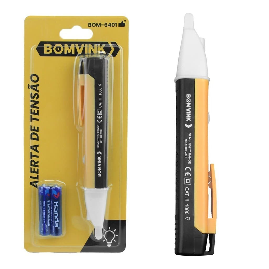 Caneta Detector de Tensão Sem Contato Bomvink BOM-6401 Teste Voltagem Luz LED