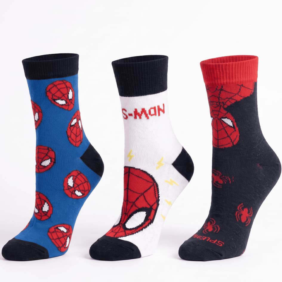 Kit 3 Pares Meias Infantil Cano Baixo Algodão Confortável Homem Aranha Estampas Geek Heróis