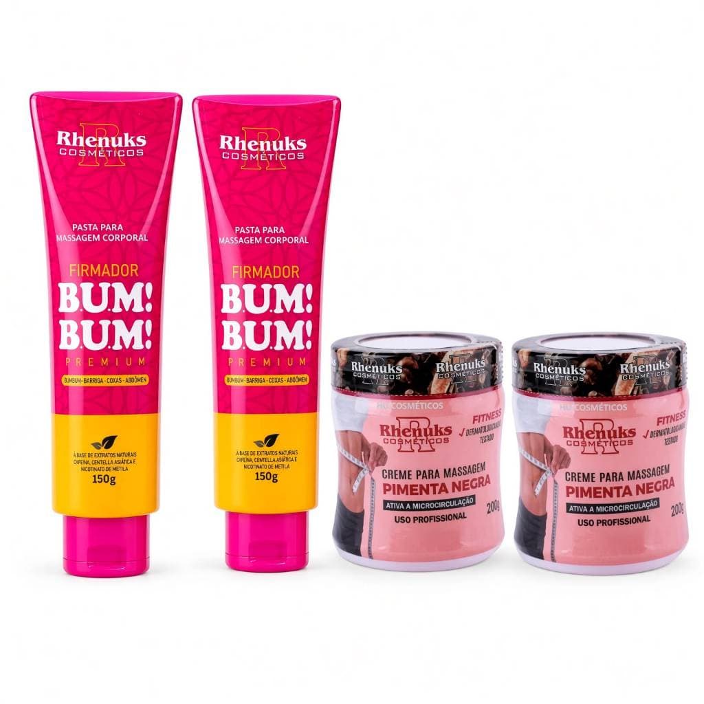 Kit 2und Gel Firmador De Bumbum 150g + 2und Gel Redutor De Medidas Pimenta Negra 200g
