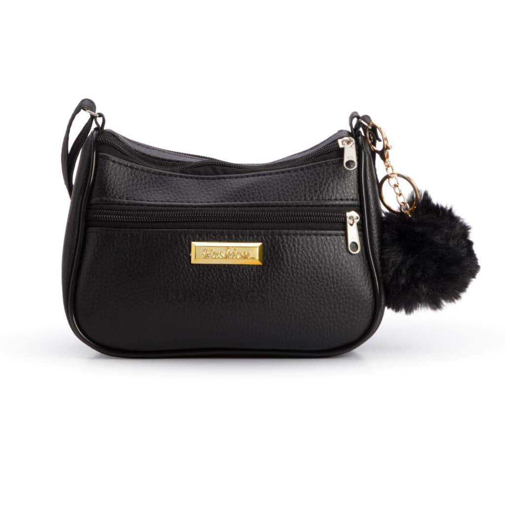 Bolsa Feminina Pequena Transversal 3 Ziper + Chaveiro Pompom