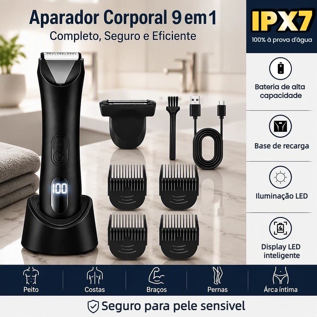 Máquina De Cortar Cabelo Barbeador Eletrico Kit 9 Aparador De Pelos Peito Shaver Depilado Masculino