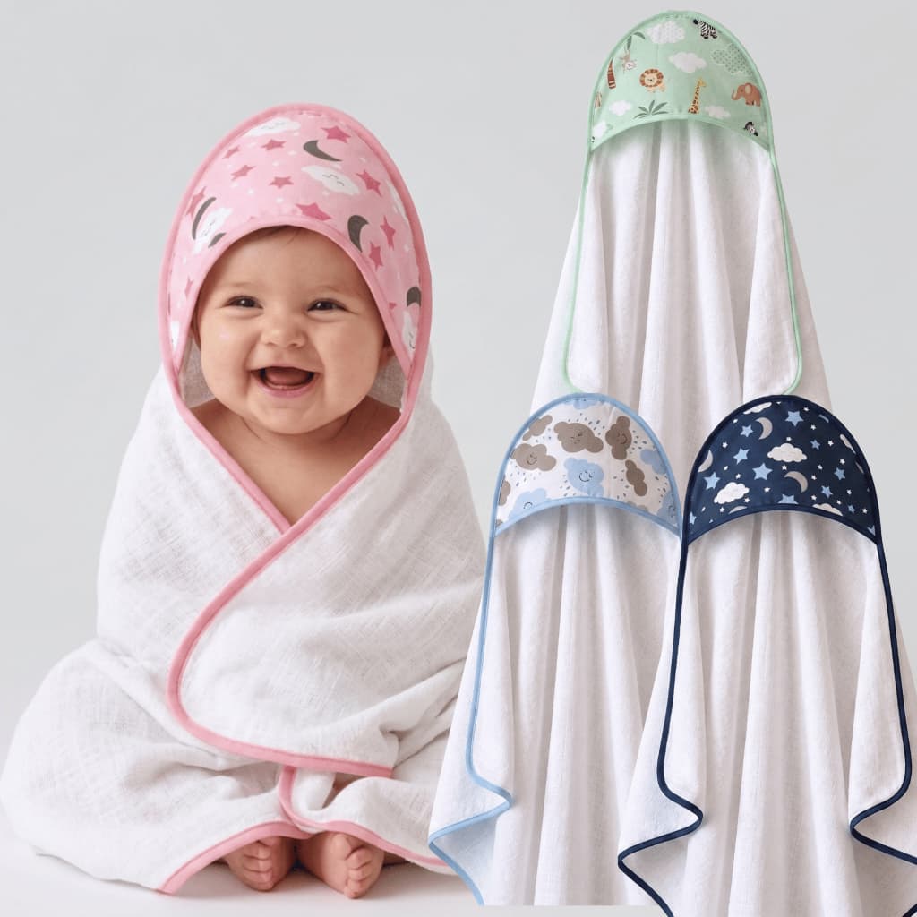 Kit 2 Toalhas de Banho Infantil Bebê com Capuz Forrada Algodão Forro de Felpuda Fralda 100% Algodão