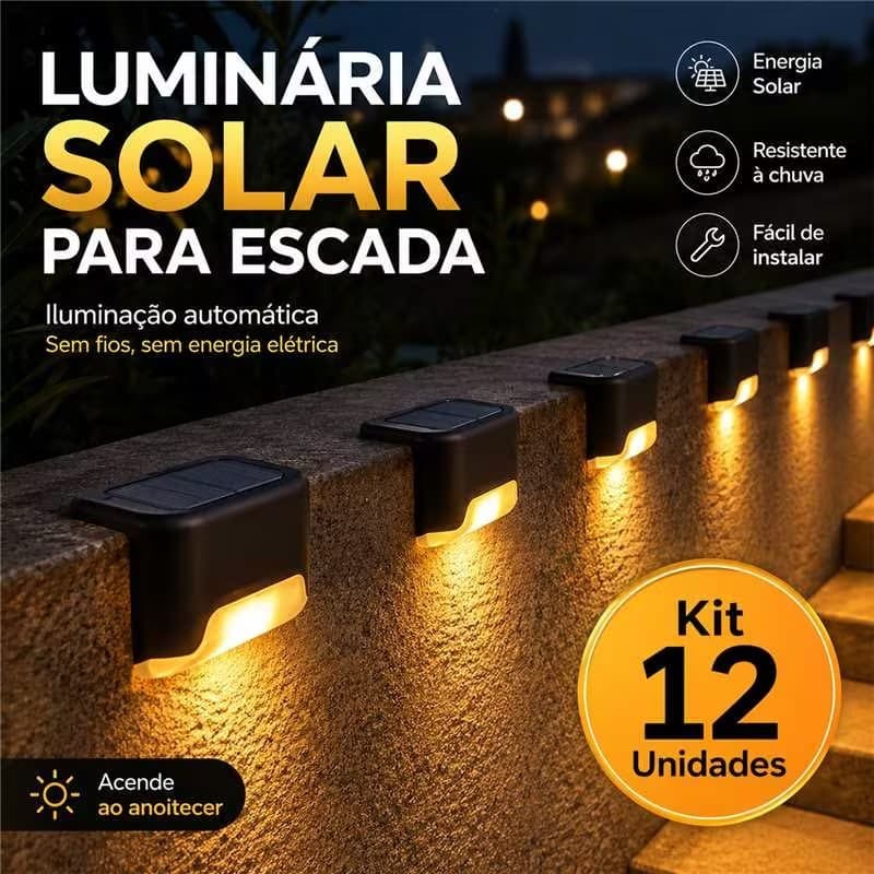 Kit Luminária Solar LED Balizador para Escada à Prova d'Água Área Externa