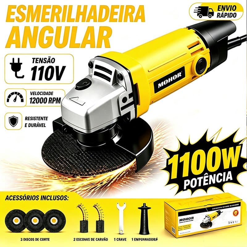 Esmerilhadeira Elétrica 1100W Lixadeira Angular 110V/220V Com Fio Profissional Para Construção Reforma e Oficina