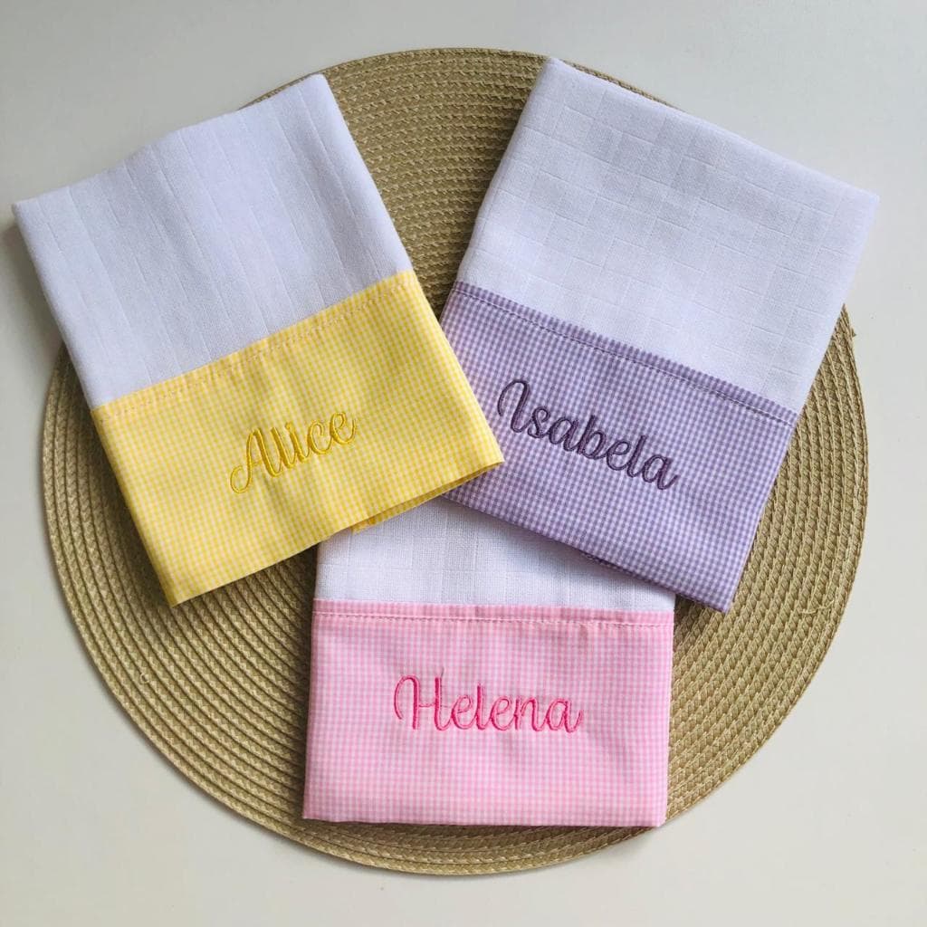 Kit 3 fralda Personalizada com Nome Premium - Boca, Ombro, Passeio