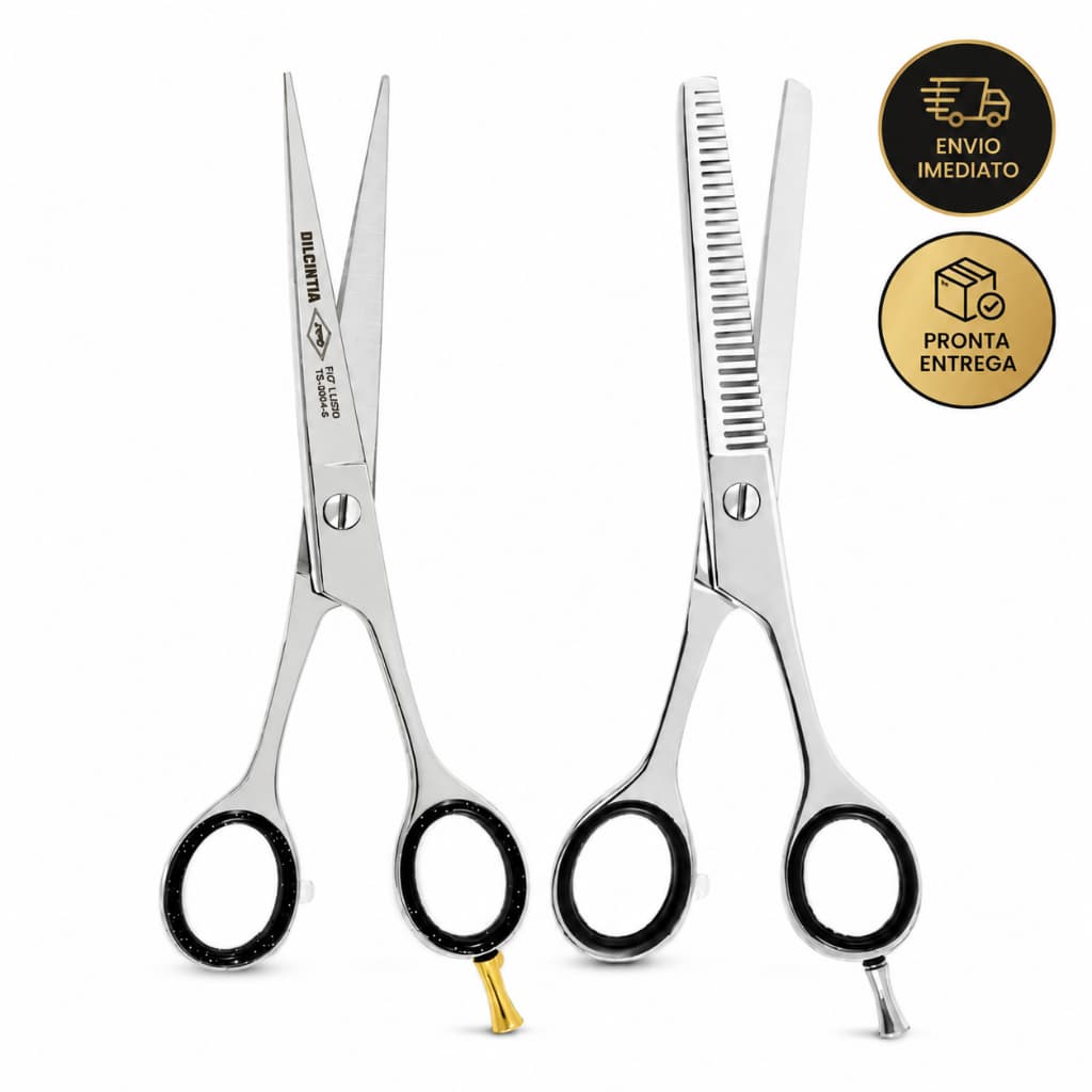 Kit 2 Tesouras DILCINTIA 6,0" Fio Laser Reta + Desbaste Aço Inox para Cabelo Feminino