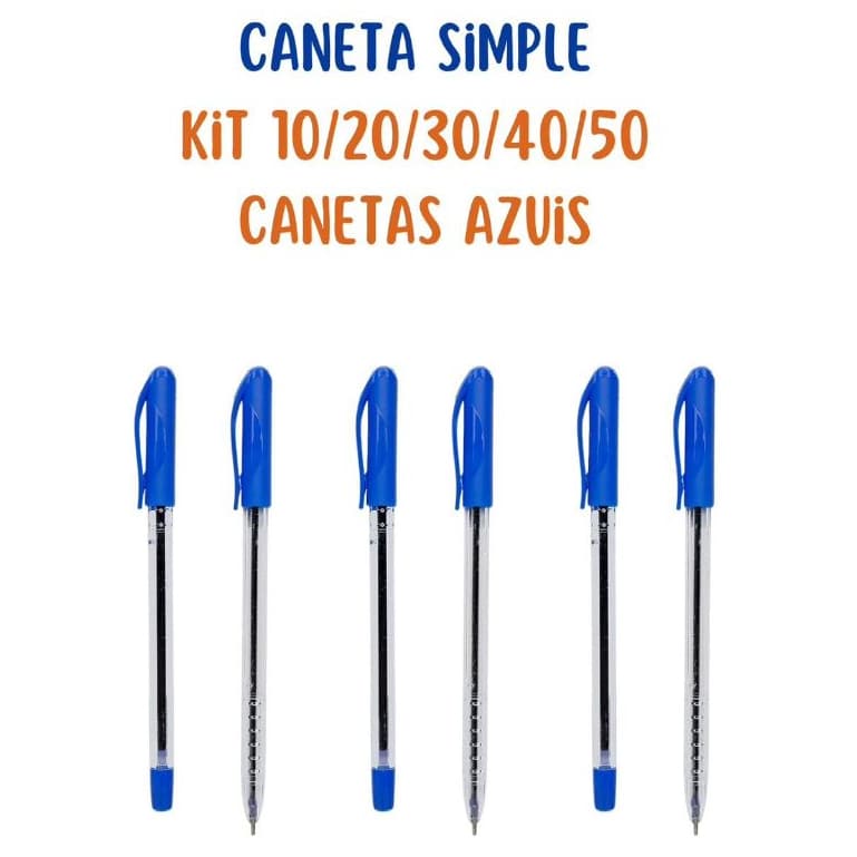 Kit 10 a 50 Canetas Esferográfica Simple Azul Jocar Office Ponta Média 10mm Corpo Redondo para Escolar e Escritório