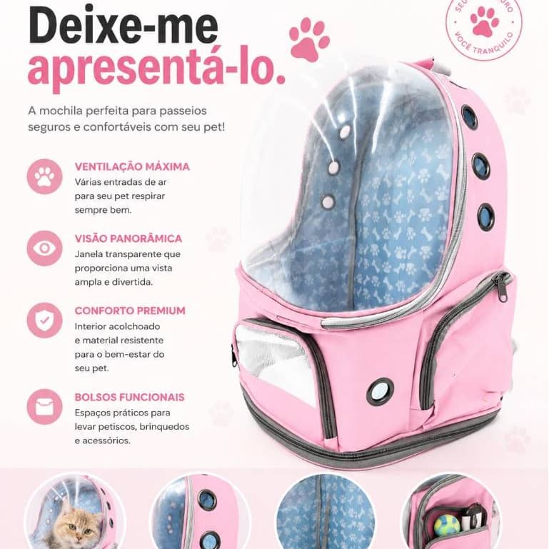 Mochila de Transporte Pet Visão Panorâmica - Abertura Frontal Total
