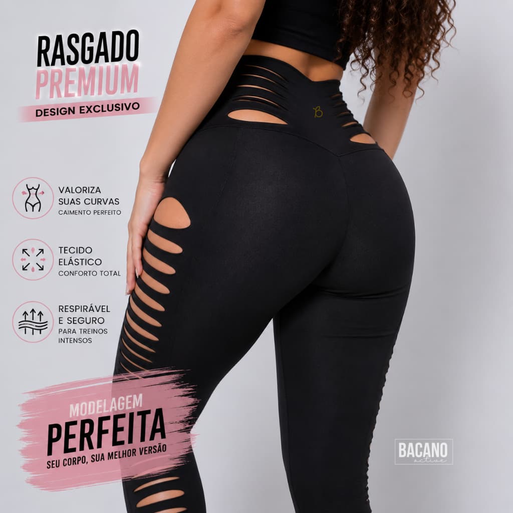 Calca leggings  casual rasgada cortes e curvas exclusividade de BACANO active/rasgado calca femenina