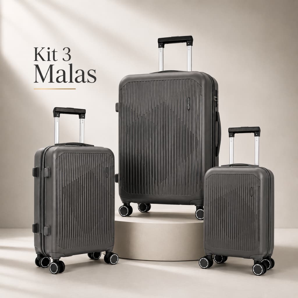 Kit 3 Mala Viagem P M G Polipropileno Rodas 360º Cadeado TSA Zíper expansível