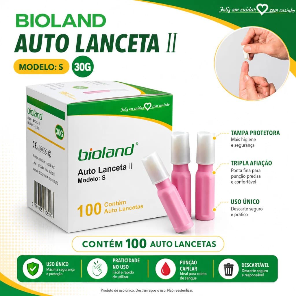 Auto Lanceta Retrátil 30g Contém 100 Unidades - Bioland