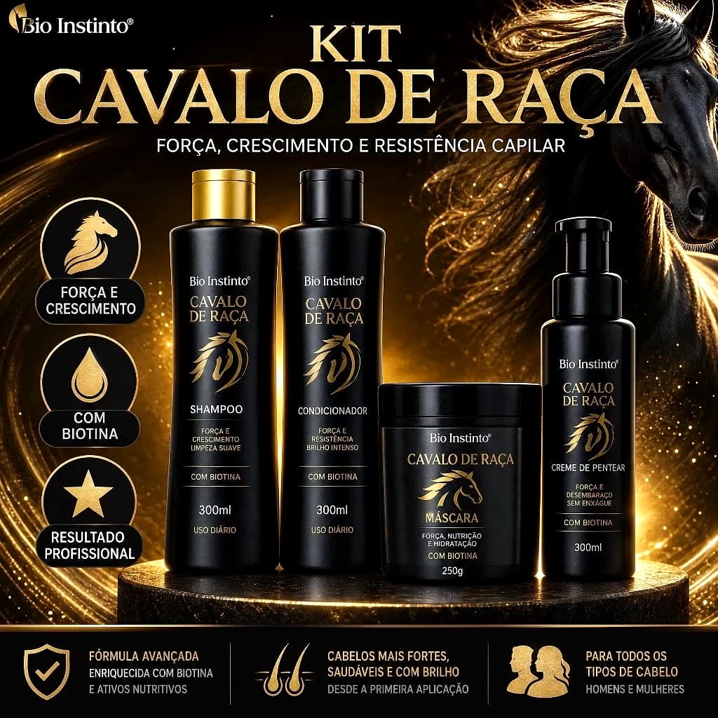 Kit Bio Instinto Cavalo De Raça Crescimento Saudável E Anti Quebra Hidratação Profunda Com Biotina 4 Itens Completo