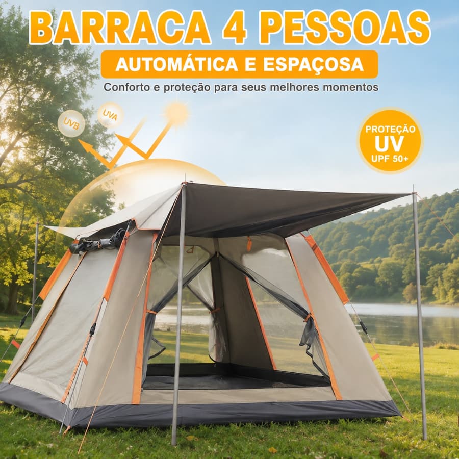 Barraca de Camping Automática 4 Pessoas Barraca de Acampamento Portátil 210*200*135cm