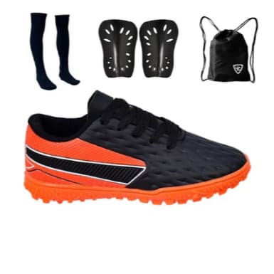 Chuteira Infantil Futebol Society Impactor Uzze Sport + Meião + Caneleira + Mochila Saco