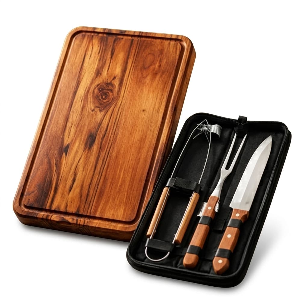 Kit Tabua Churrasco Rustica Personalizado  Estojo Completo Faca Garfo Pegador