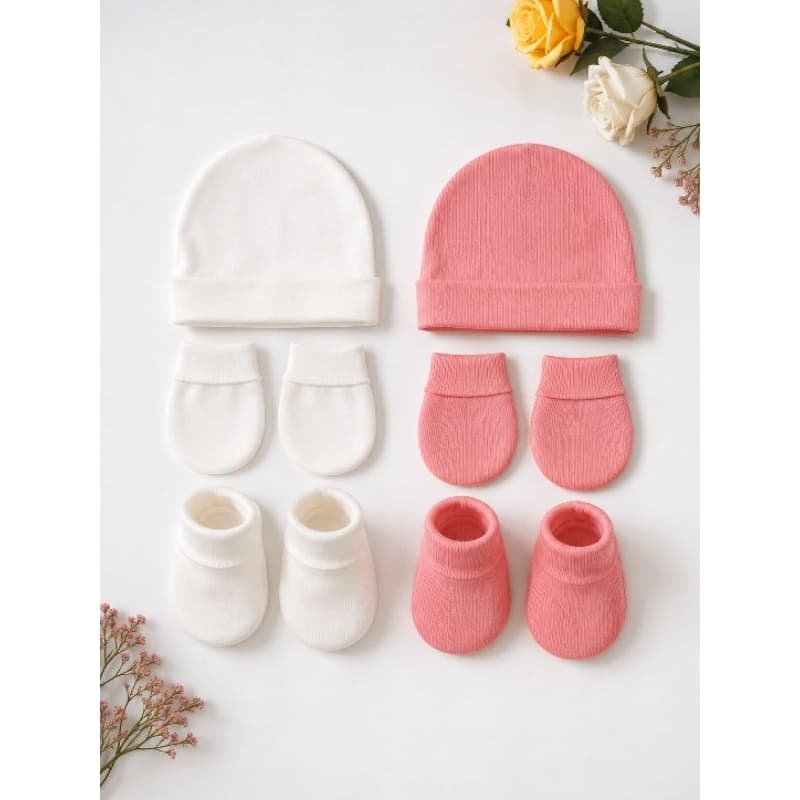 Conjunto Touca e Luvinhas Bebê | Algodão Canelado | Ótima Elasticidade |Todas Estações RN 0 a. 3 - ou  4 a 6 meses.