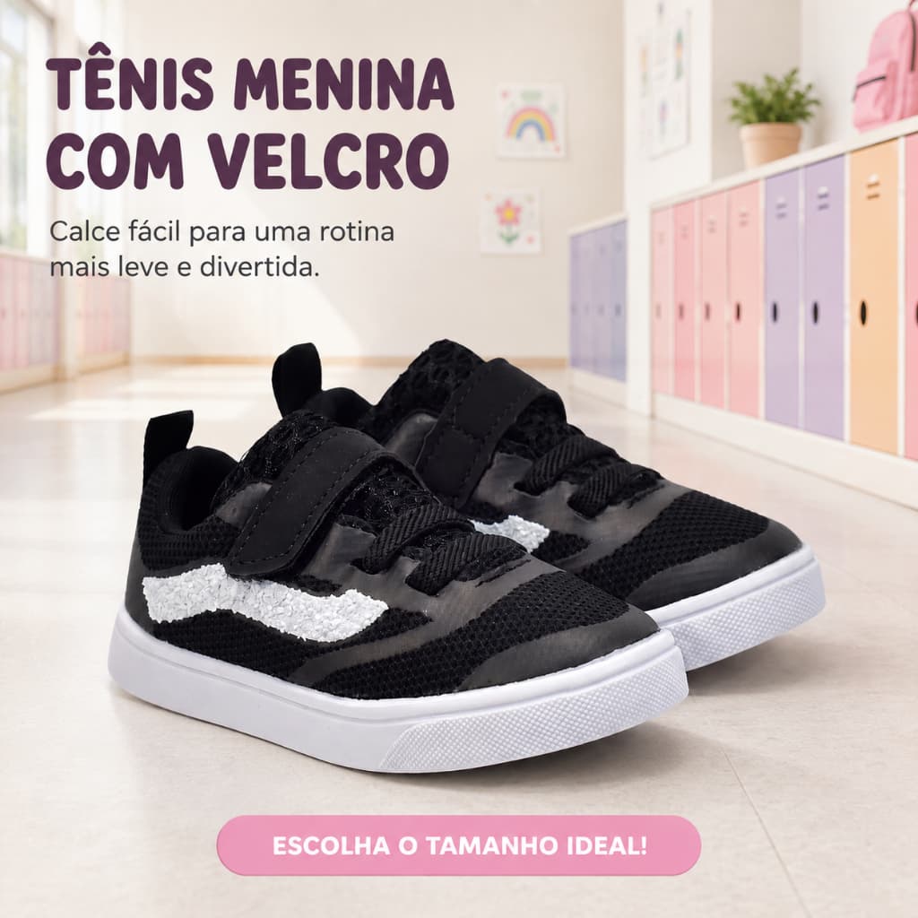 Tenis Casual De Menina Com Velcro | Calce Fácil + Praticidade Para Rotina Da Sua Filha | COMPRE JÁ!