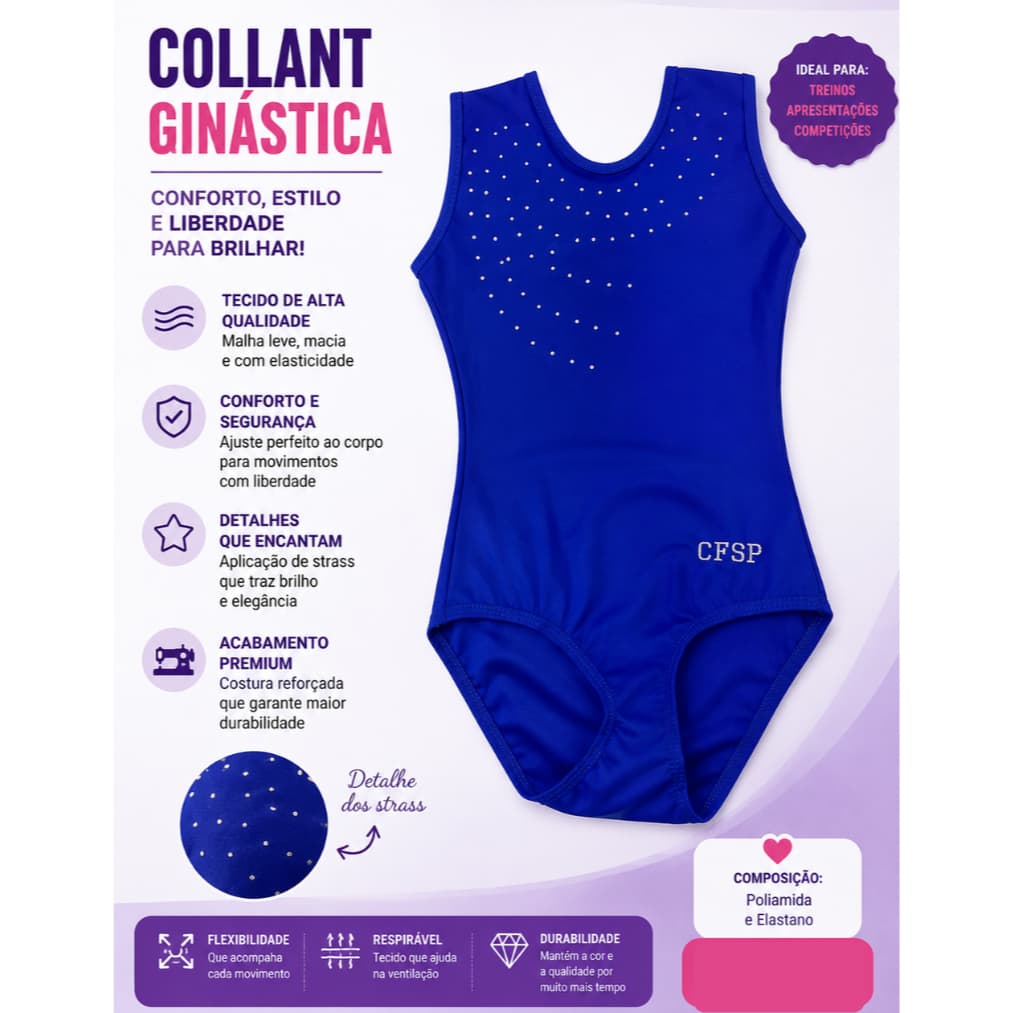 Collant Ginástica Azul Royal com brilho em lycra