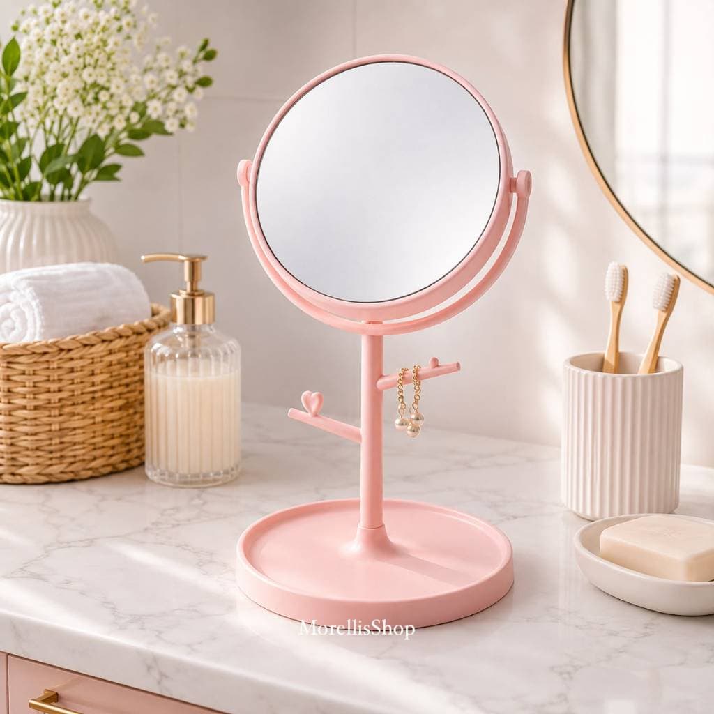 Espelho de Mesa Redondo Decorativo Maquiagem Com ganchos Para Bijuterias Cores Sortidas Espelho Beleza Utensílios
