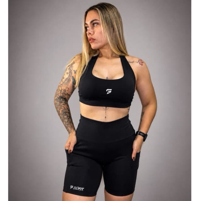 Conjunto fitness em poliamida short com bolso
