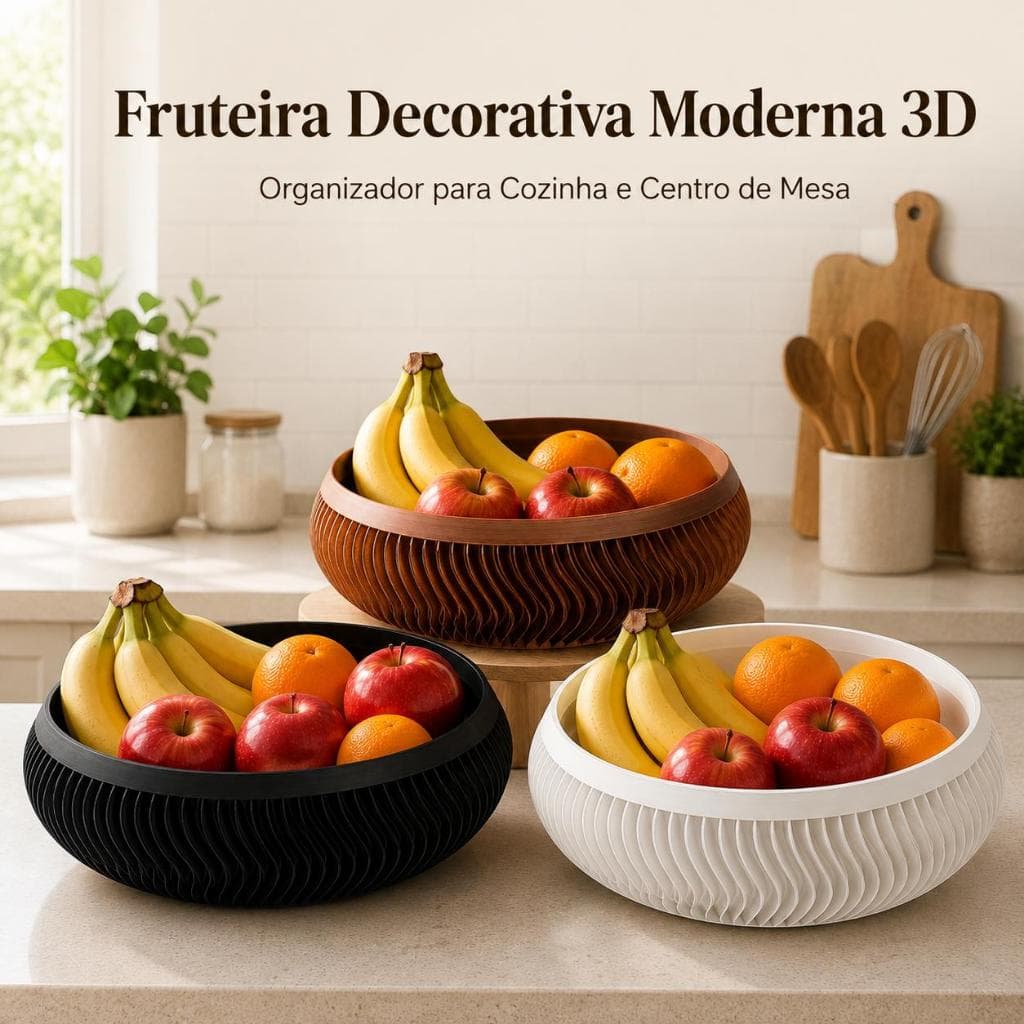 Fruteira Decorativa Moderna 3D | Organizador para Cozinha e Centro de Mesa