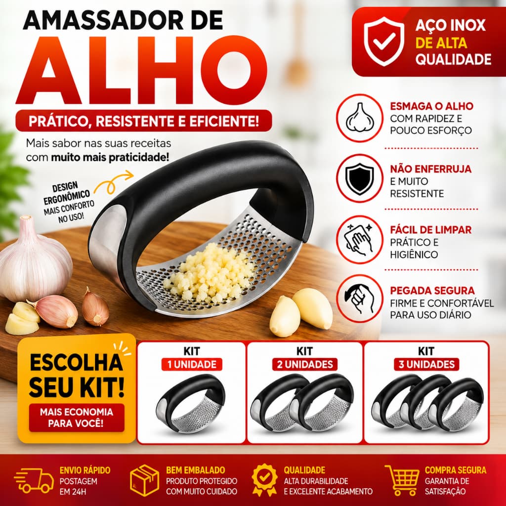 Amassador de Alho Inox Manual Espremedor Triturador de Alho Resistente Utensílio para Cozinha