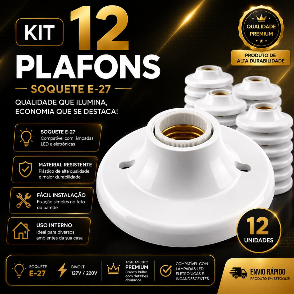 Plafon Luminária Suporte Plafonier Lâmpadas Fácil Instalação Kit 12/08/04 und Bocal E27 110/220 Teto