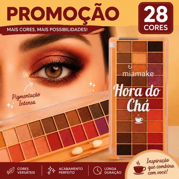 Paleta de Sombra com 28 cores| Cores claras e escura com leve brilho cintilante | dia a dia ou noite
