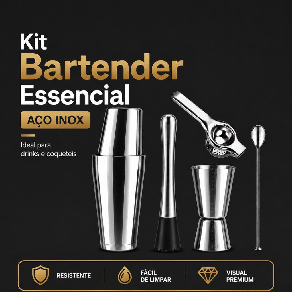 Kit Caipirinha Inox Completo 820ml Bar Drinks Coqueteleira Premium Aço Inox Profissional