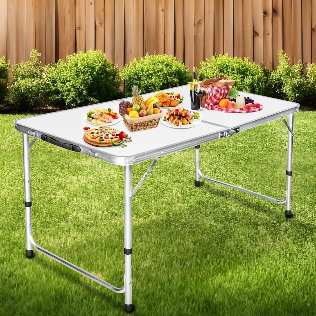 Mesa Dobrável Alumínio 120x60cm Camping Praia Vira Maleta Portátil Leve Resistente