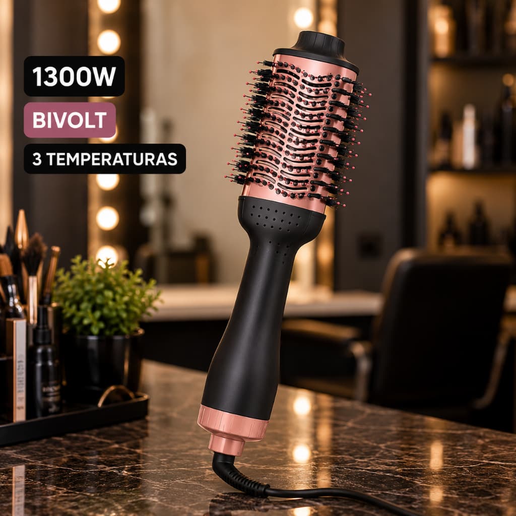 Escova Secadora de Cabelo Bivolt 1300W Profissional,escova, secadora, cabelo, alisadora, modeladora, iônica, frizz