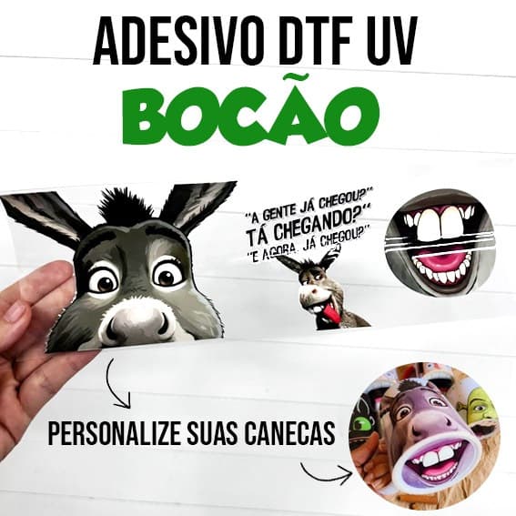 Impressão Adesivo DTF UV Bocão para Caneca Ogro, Ogra, Burro  | Personagens Divertidos | Personalize em Casa