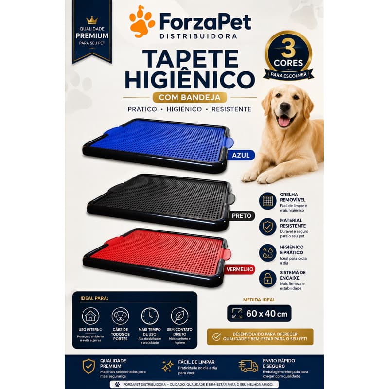 Tapete Higiênico com Bandejas para Cães 60x40cm Grade Removível 3 Cores
