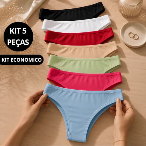 Kit 5 Calcinha Conforto Tanga Premium Forro 100% Algodão Confortável Kit Econômico