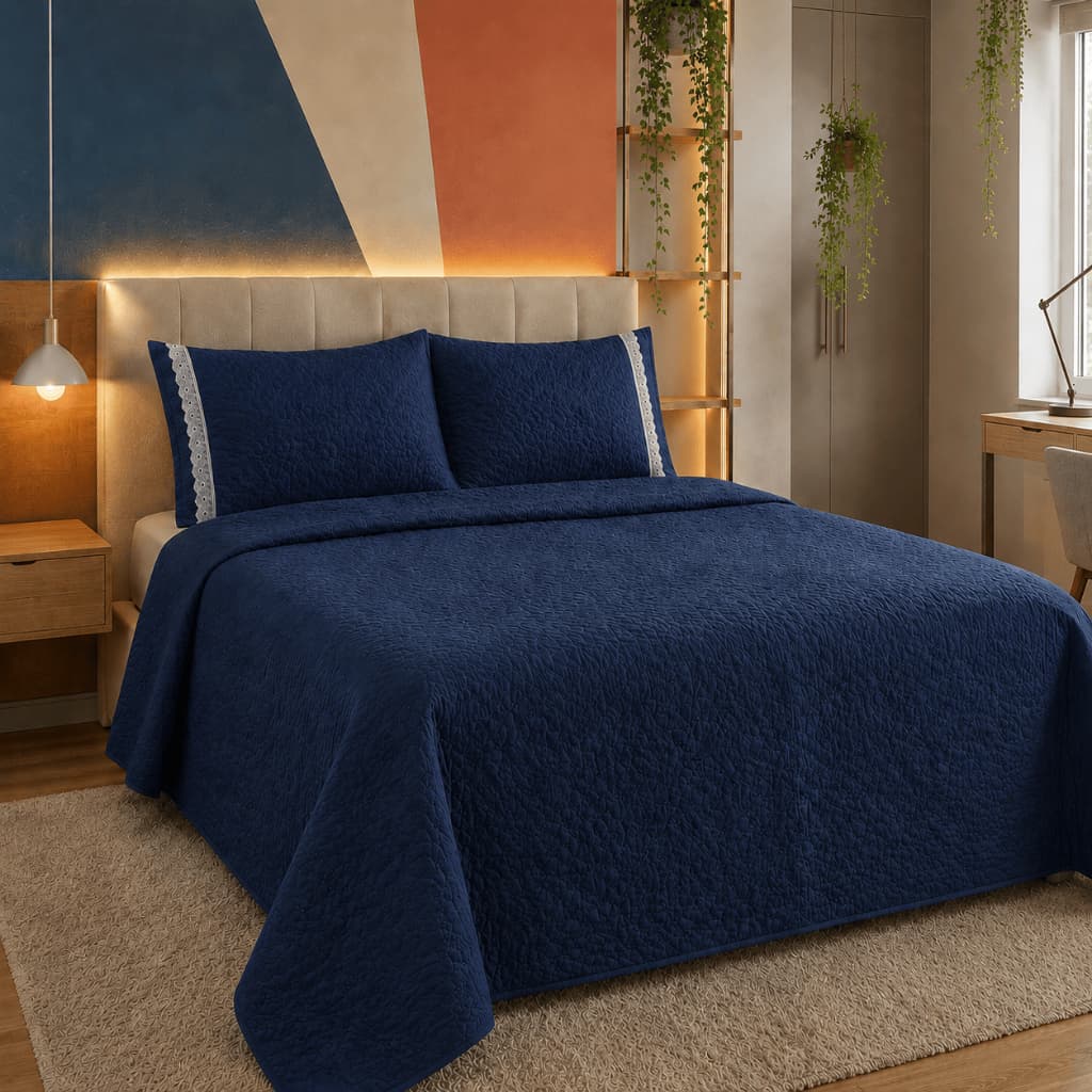 Kit Cobre Leito Colcha Casal Queen 3 Peças Matelassê Dupla Face 240x220 Porta Travesseiro Luxo