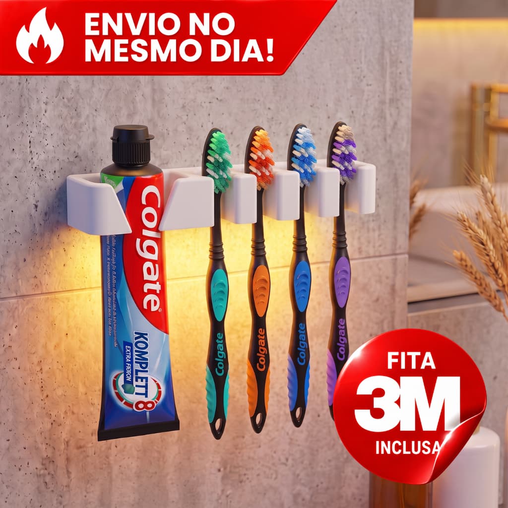 Porta Escova de Dente e Creme Dental 5 em 1 Organizador de Banheiro Adesivo 3M Sem Furar Parede