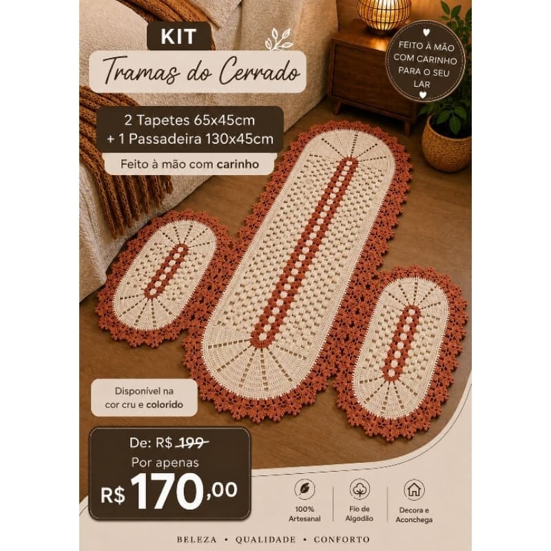 Tapetes de crochê e passadeira, 3 peças, Tapetes para sala, Tapetes para cozinha, tapetes de banheiro, decoração