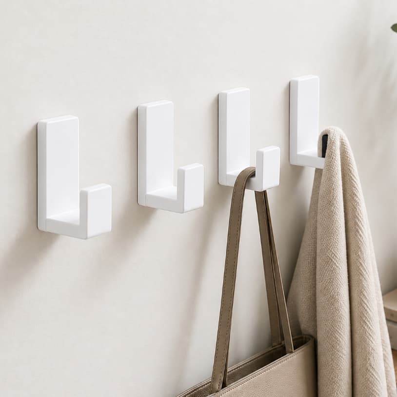 Kit Ganchos De Parede Suporte Para Toalhas e Roupas Com Fita Adesiva Branco