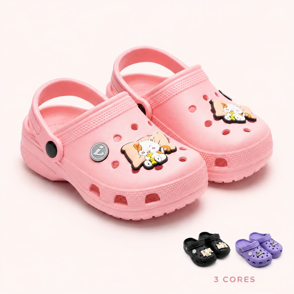 Sandália Babuche Infantil Menina EVA com Apliques Decorativos Leve Macia Antiderrapante 22 ao 27