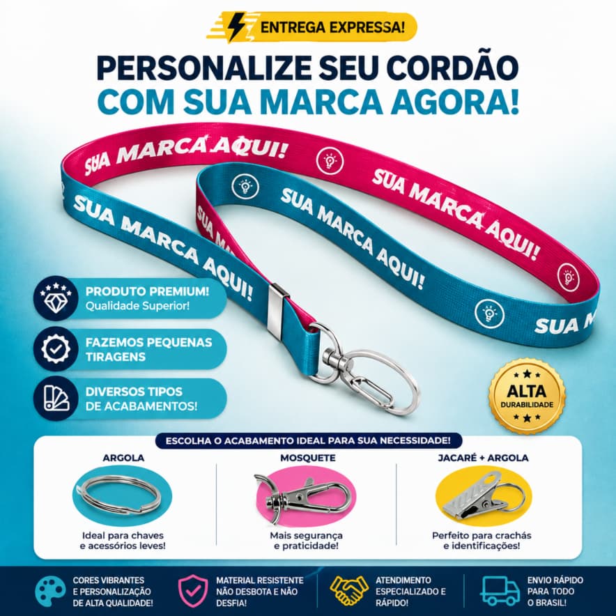 Cordão para Crachá em Alta Qualidade Personalizado Brinde Profissional Artes Grátis