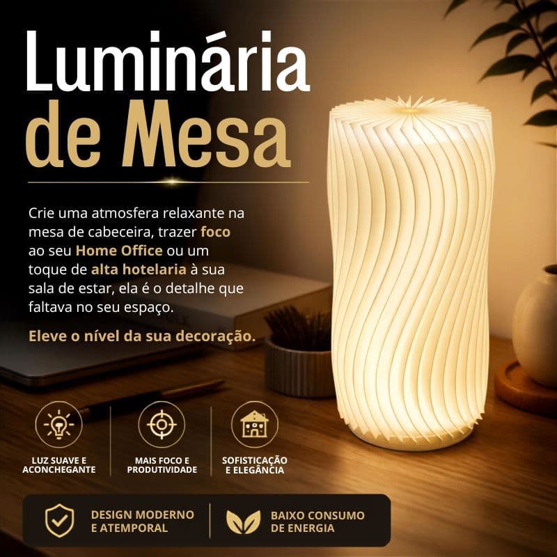 Luminária De Mesa Abajur LED USB Ondas Design Orgânico Luz Quente Cabeceira Quarto Sala Home Office Moderno Estilo Hotel