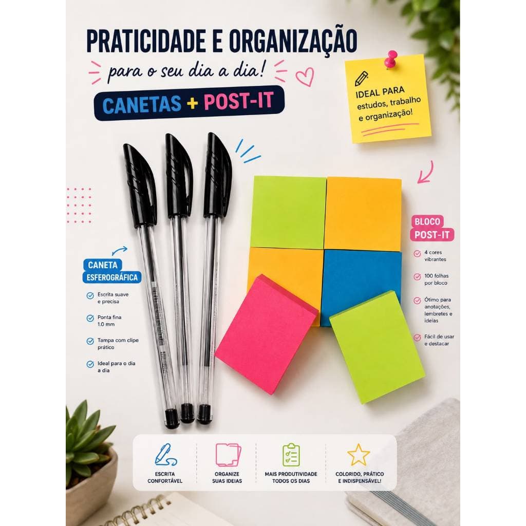 Uma Caneta + Um Post-it praticidade para organização pessoal, semana ou finanças