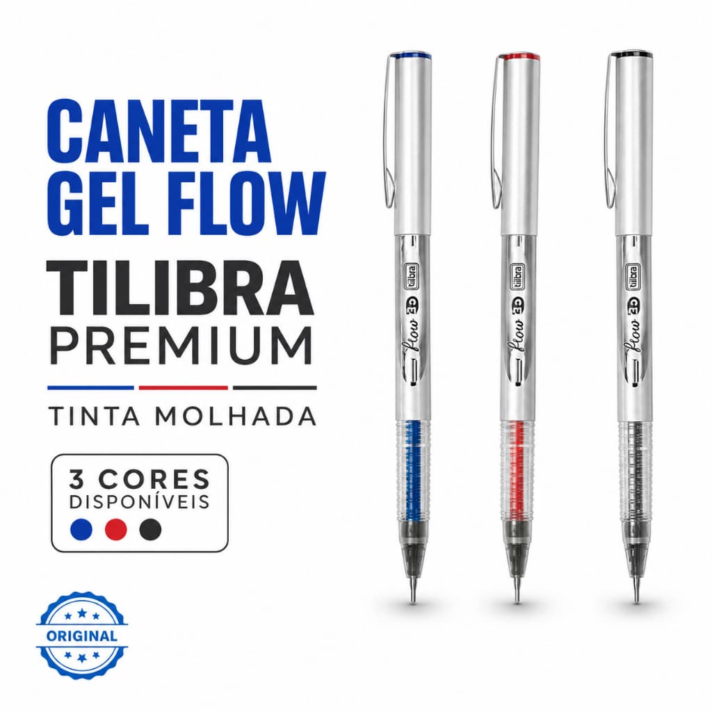 Caneta Gel Tilibra Flow 0.5mm Preta Ponta Fina Escrita Macia Secagem Rápida