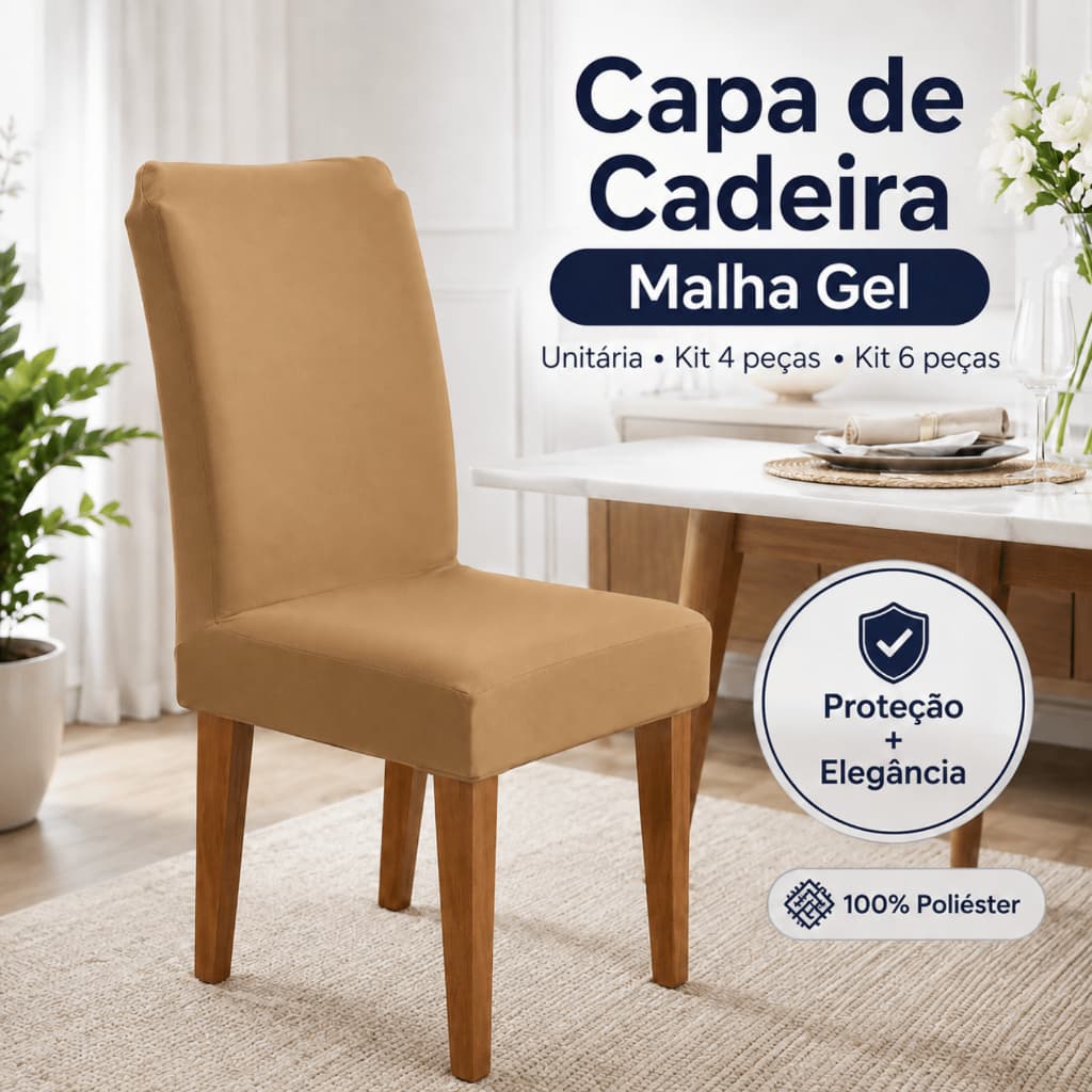 Capa De Cadeira Guilherme Confecções Kit 4 Peças Caramelo