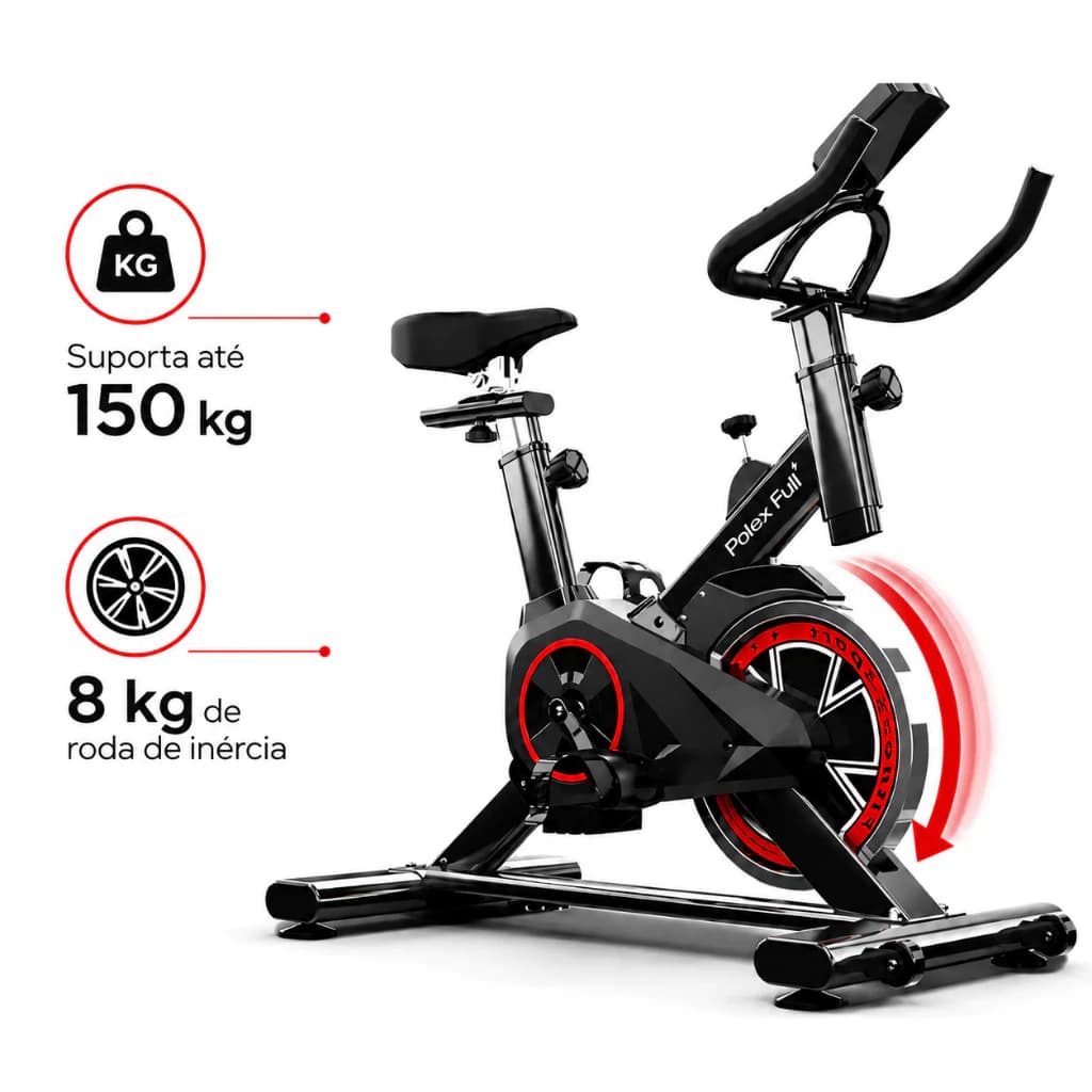 Bicicleta Spinning Ergométrica Exercícios - Monitor Profissional - Suporta até 120kg - Polex Full