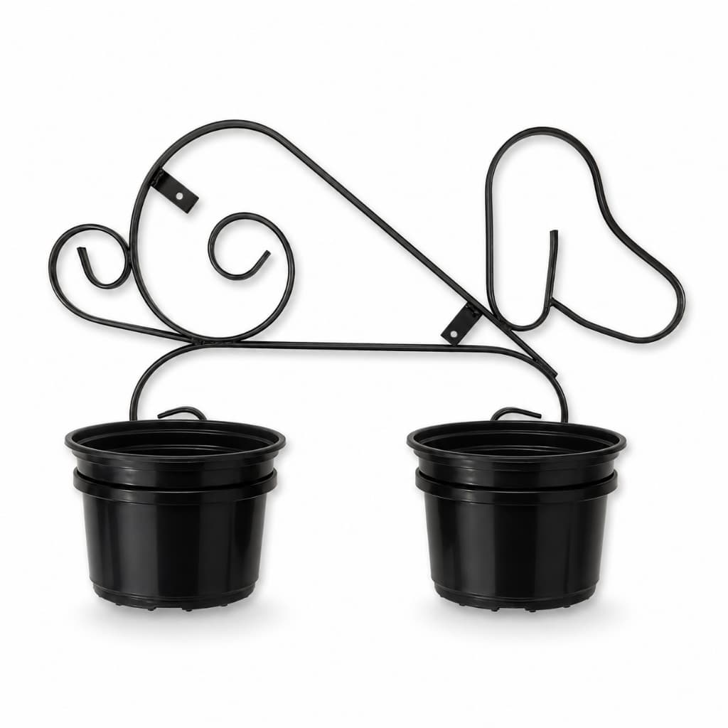 Suporte de Parede Modelo Cachorro com 2 Vasos Pretos para Plantas Jardim Varanda