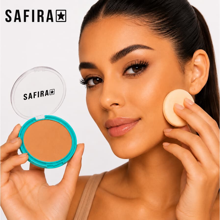 SAFÍRA Cosméticos - Pó Compacto Facial – Cobertura Natural | 6 Tons para Todos os Tipos de Pele | 10g