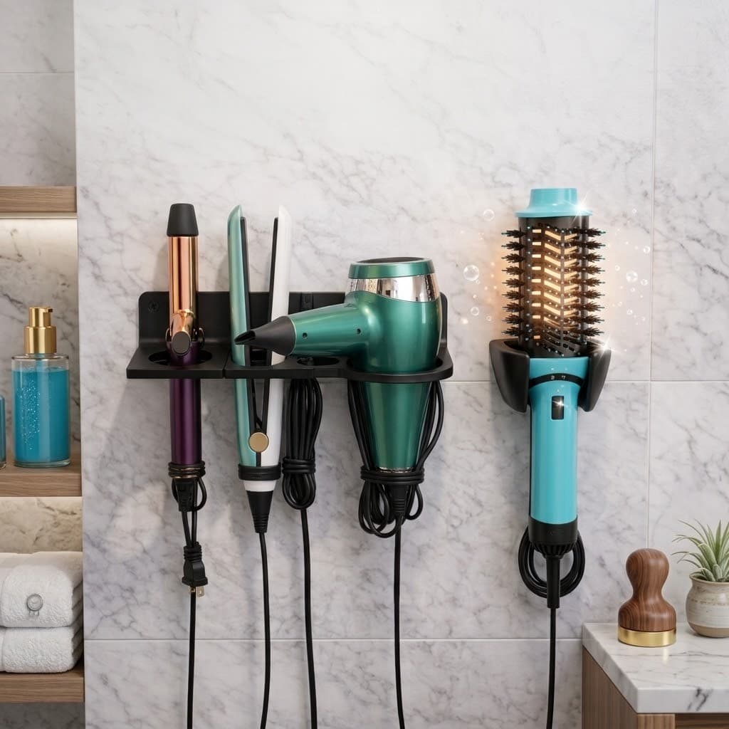 Kit Suporte Parede 3 em 1 Secador Chapinha Babyliss + Suporte Escova Secadora Elétrica Banheiro Universal